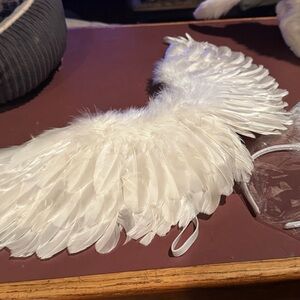 Feathered White Angel Wings & Halo for Kids 23” wide